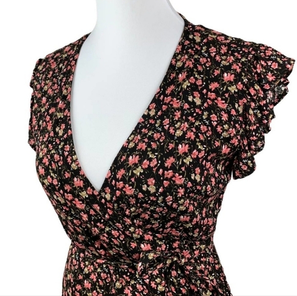 Lulus A Beauty Downtown Black Floral Print Wrap Mini Dress - Picture 3 of 6